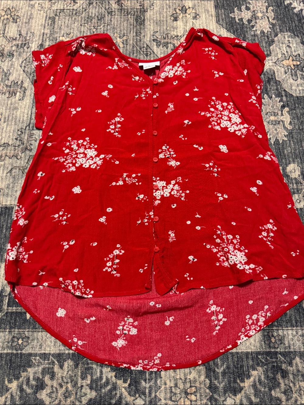 Liz Claiborne Red Floral Button-Front Blouse